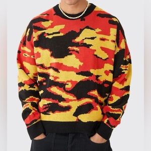 boohooMan Oversized Boxy Drop Shoulder Abstract Sweater Size Large
